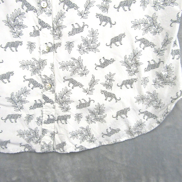 Jane And Delancey Top Large Cheetah Black White Button Shirt Soft Short Sleeve - Picture 4 of 10